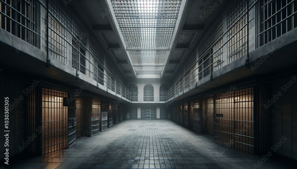 Prison interior. Jail cells Prison interior. Jail cells