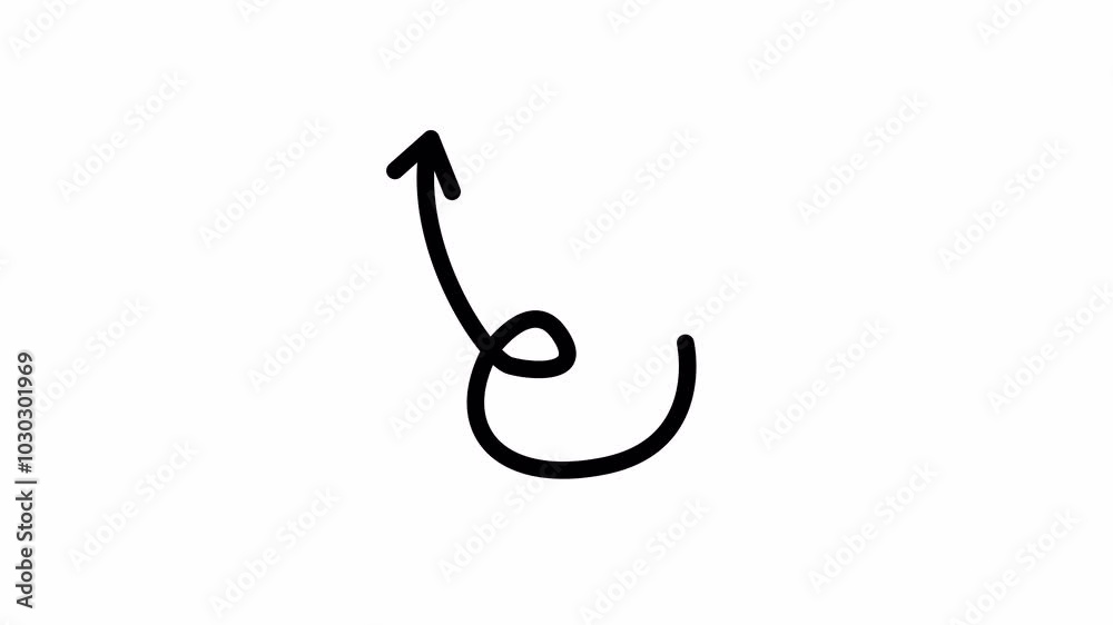 Simple black hand-drawn arrow pointing upwards with a curved tail on a white background. 4k video Simple black hand-drawn arrow pointing upwards with a curved tail on a white background. 4k video