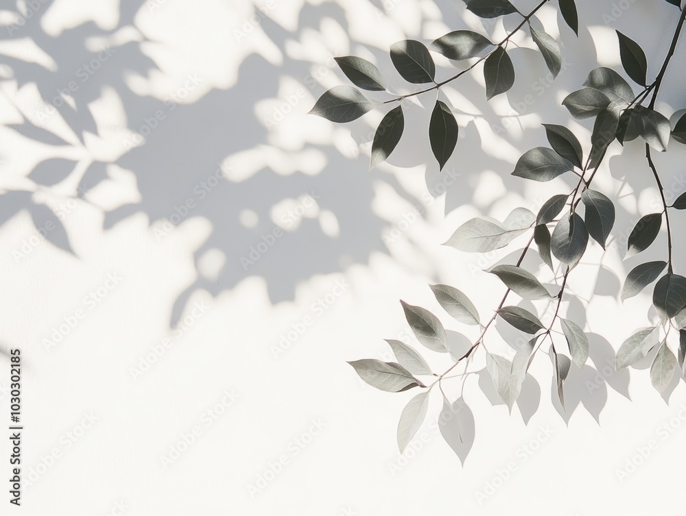 Abstract natural tree leaves shadow on white wall background with tree Abstract natural tree leaves shadow on white wall background with tree
