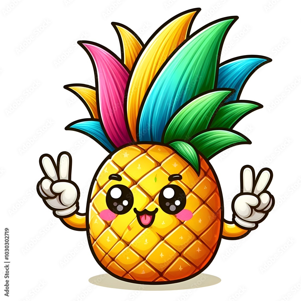 Naklejka premium cute pineapple making peace sign