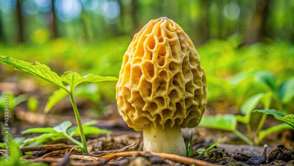 Yellow morel mushroom fruiting body collected in Indiana backyard Yellow morel mushroom fruiting body collected in Indiana backyard