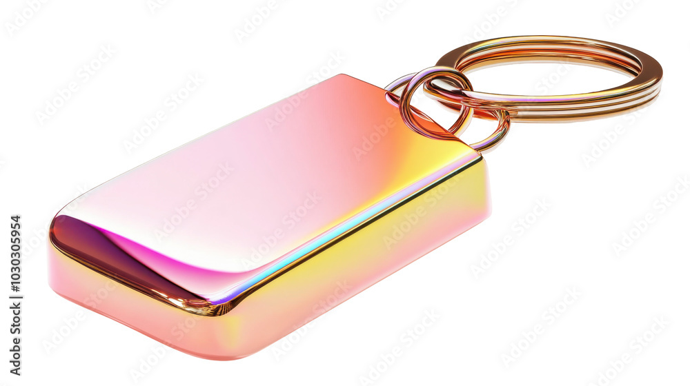 Iridescent metallic keychain with modern design for fashion accessories - transparent background png Iridescent metallic keychain with modern design for fashion accessories - transparent background png