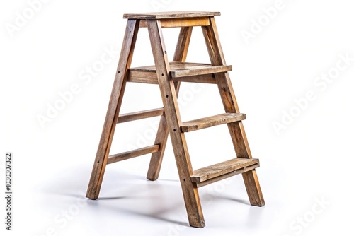 Vintage wooden step ladder isolated on white background rustic and charming with worn patina