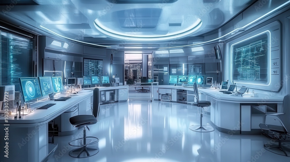 Futuristic high-tech medical laboratory and treatment room. Futuristic high-tech medical laboratory and treatment room.