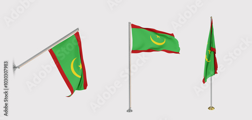 The flag of Mauritania has a transparent background and three flags of different styles. photo