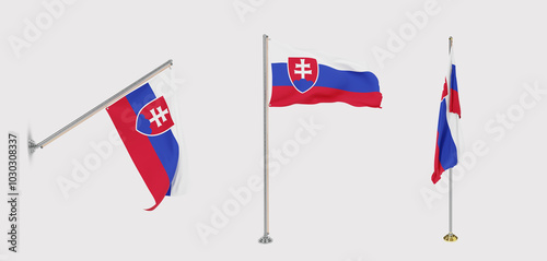 Close-up view of the Slovakia national flag waving in the wind.3d Slovakia national flag. photo