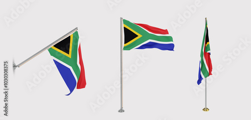 The flag of South Africa has a transparent background and three flags of different styles. photo