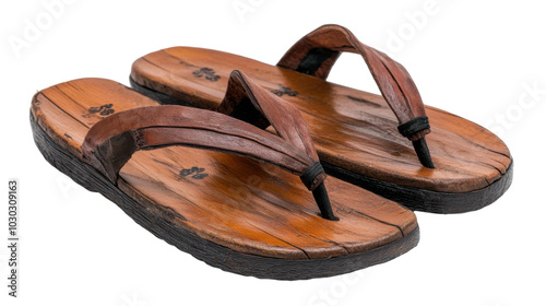 Traditional japanese geta sandals - vintage wooden footwear for cultural and fashion design - transparent background png photo