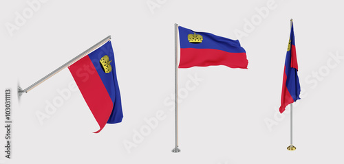 The flag of Liechtenstein has a transparent background and three flags of different styles. photo