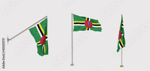 The flag of the Dominica has a transparent background and three flags of different styles. photo