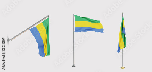 The flag of Gabon has a transparent background and three flags of different styles.