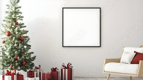 Christmas mockup frame,mockup posters in living room Christmas interior.