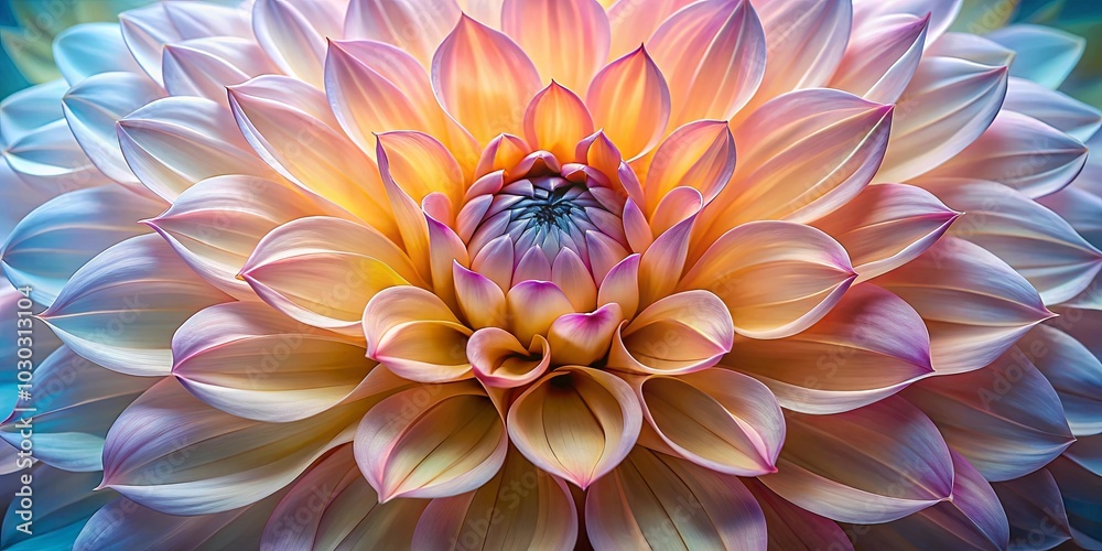 Obraz premium A delicate bloom unfolds with soft hues of pastel pink, creamy white, and golden yellow, showcasing nature's elegant artistry in a vibrant display.