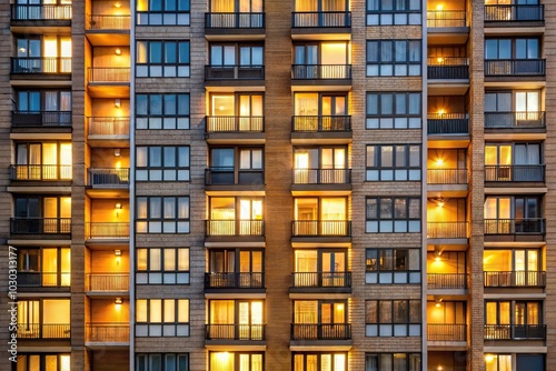 Wall of multi storey residential building with illuminated window Medium Shot photo