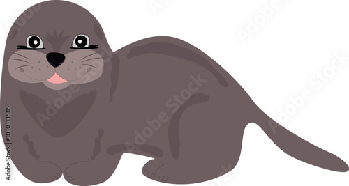 Cute cartoon hand drawn smiling otter. Marine mammals. Vector doodle cartoon picture for your design. photo