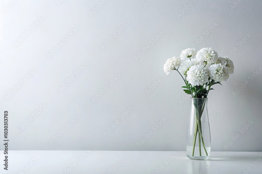 white minimalist flower arrangement with white border