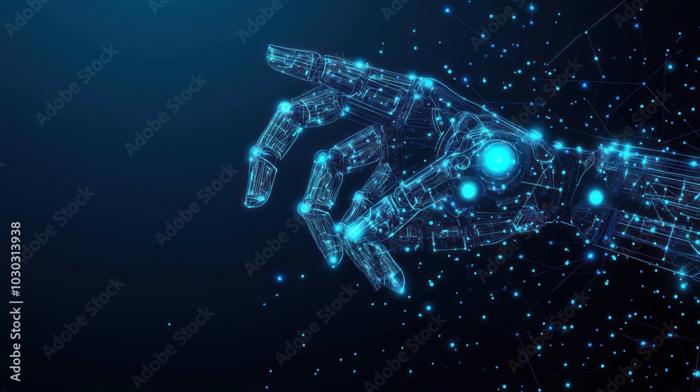 Artificial intelligence robot hand mock up on technology background