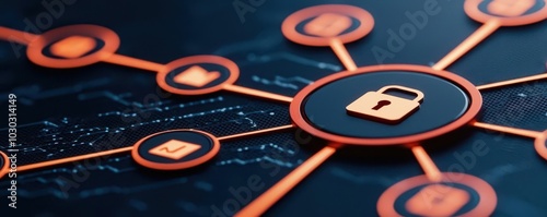 Digital guide on cybersecurity best practices, displayed on a laptop screen with secure networks and encryption symbols in the background