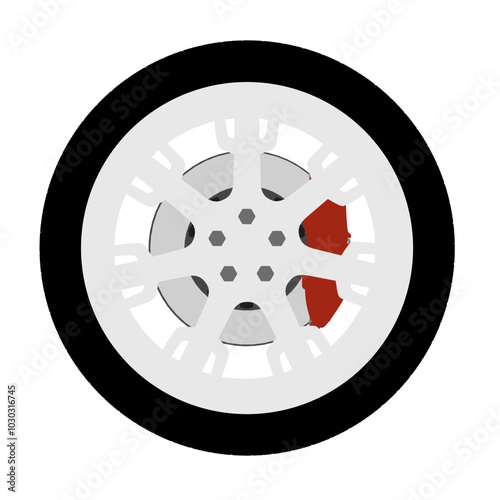 Car tire wheel silhouette isolated vector illustration. Side view