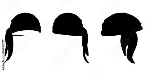 Pirate bandana icon set. Bandana illustration head silhouette headband logo style icon clothing element scarf collection fabric ribbon textile stylish hair hairband shape to vector graphic background