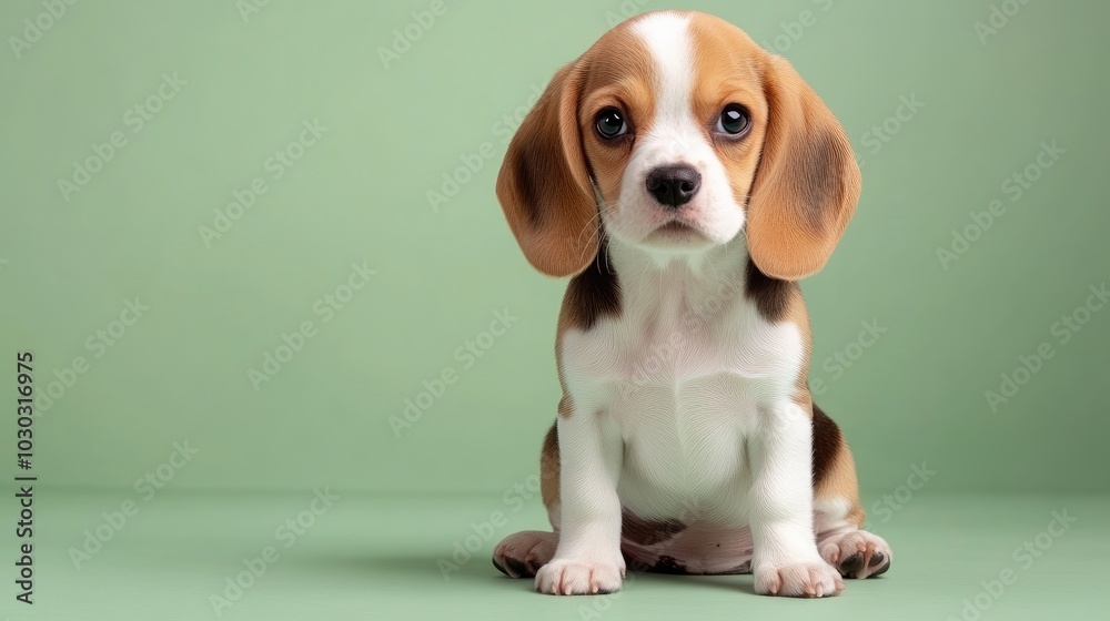 Adorable Puppy Sitting on Green Background Adorable Puppy Sitting on Green Background