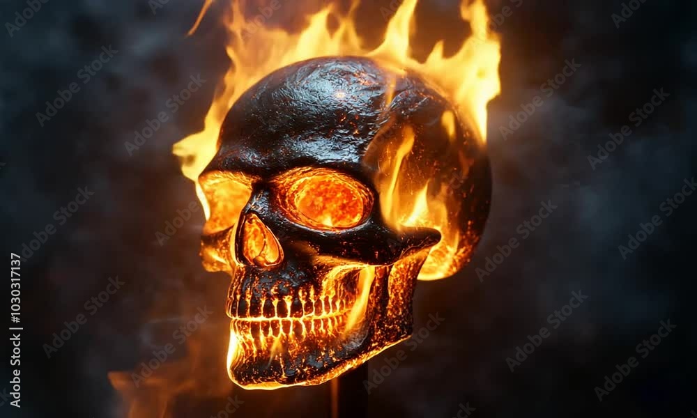 A human skull engulfed in flames