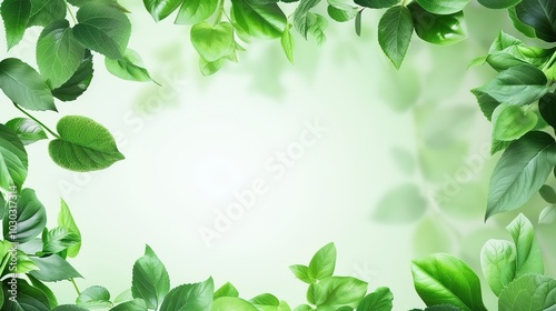 Bright green leaves forming a border around an empty space in the center, perfect for text.