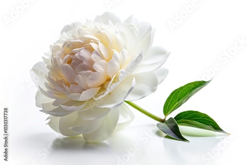 White peony flower on white background