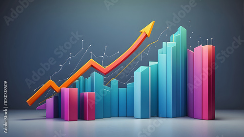 Stunning Bar Graph Showcasing Business Growth, Colorful Bars & Upward Arrow