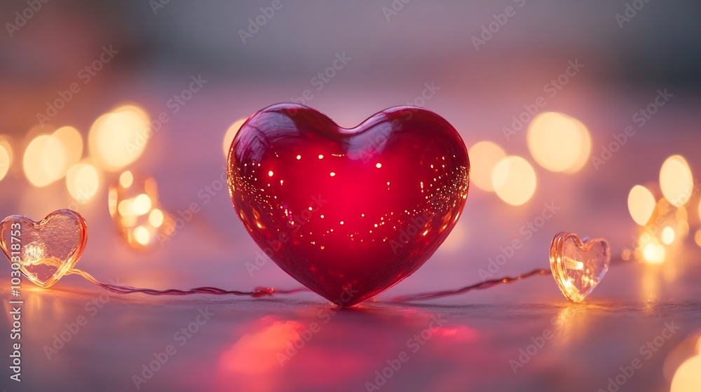 Glowing red heart at the center of a Mother's Day message surrounded by twinkling heartshaped lights creating a warm and loving atmosphere on a soft pink background Glowing red heart at the center of a Mother's Day message surrounded by twinkling heartshaped lights creating a warm and loving atmosphere on a soft pink background