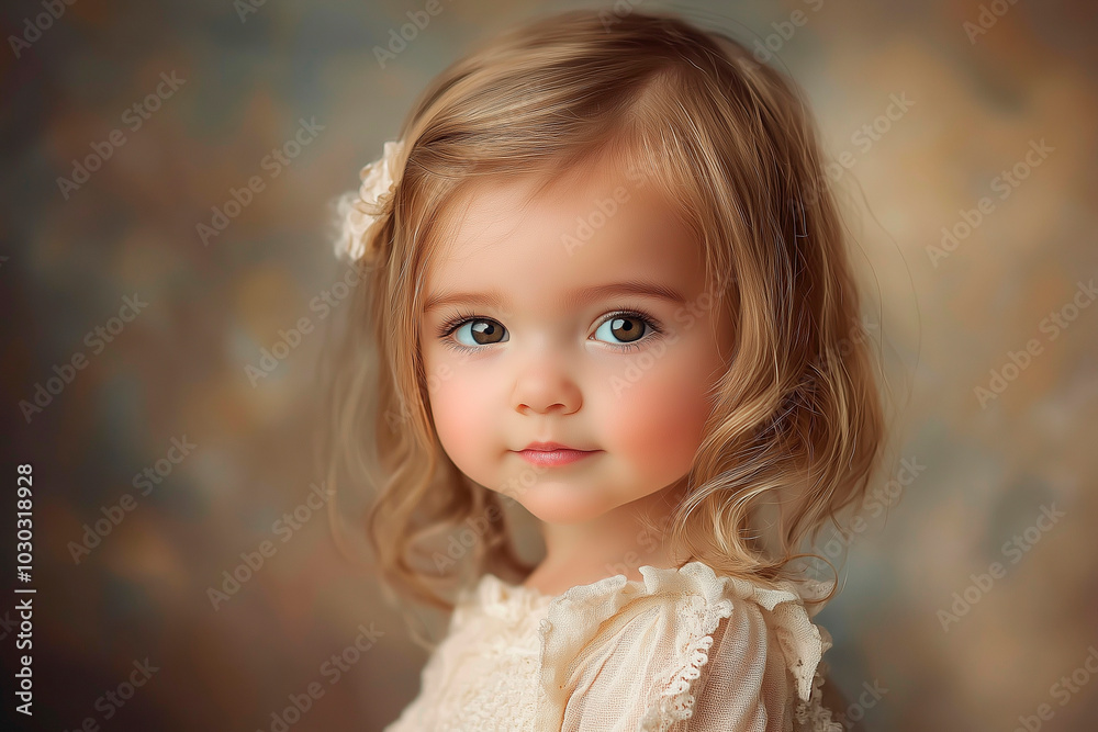 studio photo of a little girl 1 year old, contrasting background , clearly visible face studio photo of a little girl 1 year old, contrasting background , clearly visible face