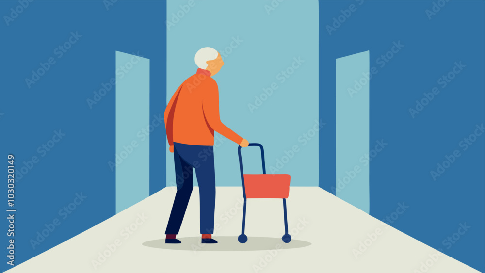 Walkers with Accessories An older adult walking in a hallway using a walker equipped with a seat and storage basket looking comfortable and supported. Walkers with Accessories An older adult walking in a hallway using a walker equipped with a seat and storage basket looking comfortable and supported.