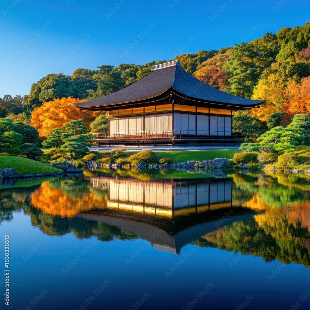 Gonaitei Garden Panorama on Beautiful Autumn Day at Kyoto Imperial Palace, Japan: Oike Niwa Serene Japanese Zen Garden and Pond Gonaitei Garden Panorama on Beautiful Autumn Day at Kyoto Imperial Palace, Japan: Oike Niwa Serene Japanese Zen Garden and Pond