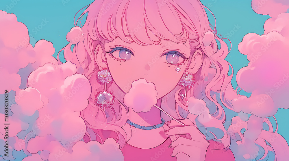 feminine anime girls and lots of pink cotton candy feminine anime girls and lots of pink cotton candy