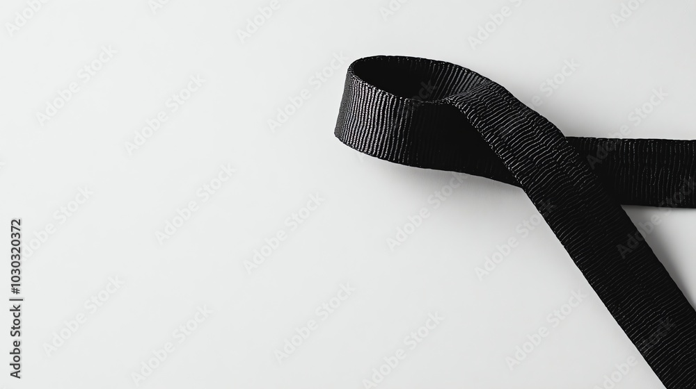 A black ribbon on a white background. A black ribbon on a white background.