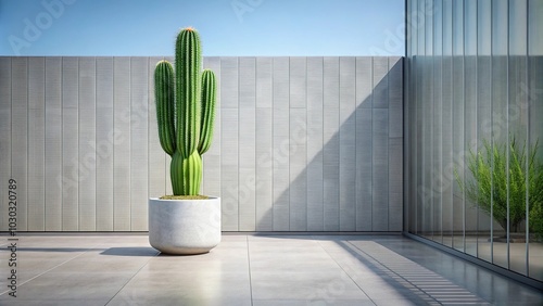 Minimalist outdoor setting with columnar cactus in sleek planter photo