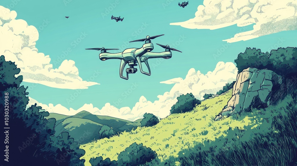 Drone Flying Over Mountain Landscape Drone Flying Over Mountain Landscape