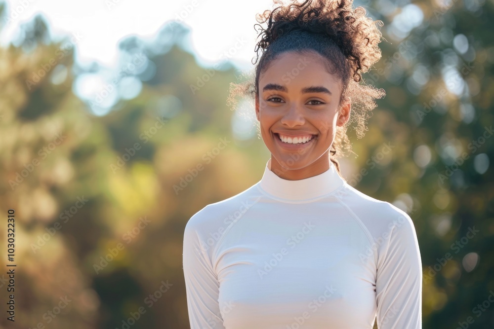 White longsleeve apparel sports smile. White longsleeve apparel sports smile.
