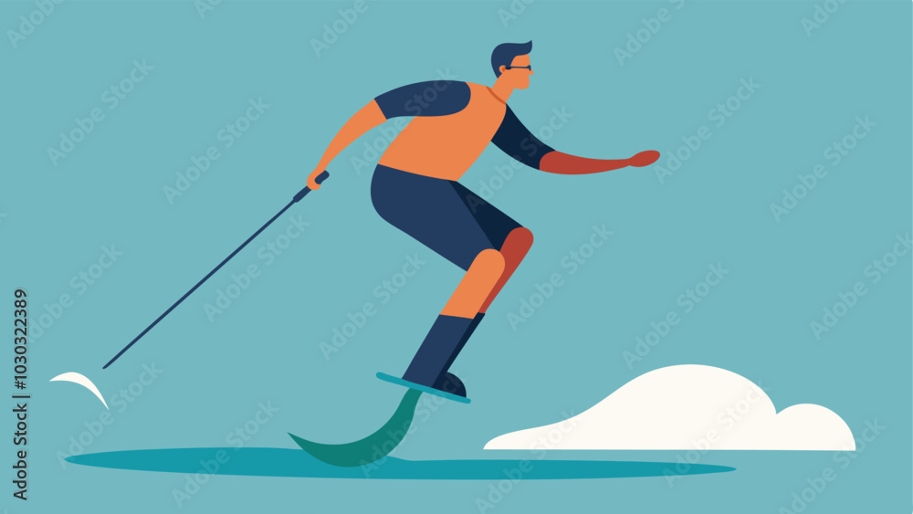 Obraz premium Water Skiing A thrilling scene of an individual with a prosthetic leg water skiing on a lake balanced and enjoying the adrenaline rush.