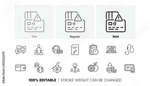 Orange, Inflation and Payment methods line icons. Pack of Exam time, Edit document, Time management icon. Certificate, Hook, Yoga pictogram. Card, Fraud, Web inventory. Moving service. Vector