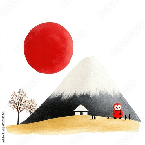 Japanese New Year Illustrations: Daruma Oseki, Mt. Fuji, and Handwritten Cute Designs for Celebrating Japan's Culture on New Year's Day photo