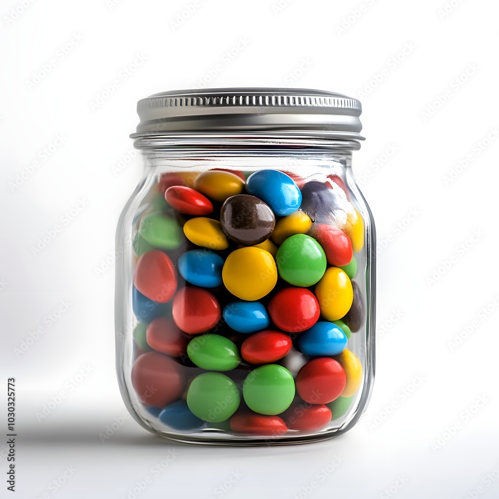 Colorful Candy in a Glass Jar on White Background Colorful Candy in a Glass Jar on White Background