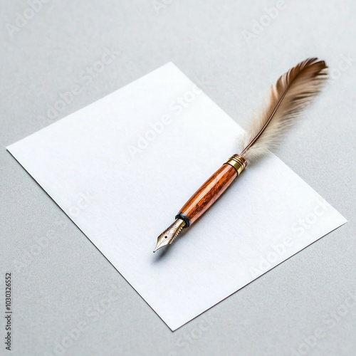 Haiku Poetry Day in April: Paper Sheet with Text and Feather Pen with Inkwell on Table Closeup