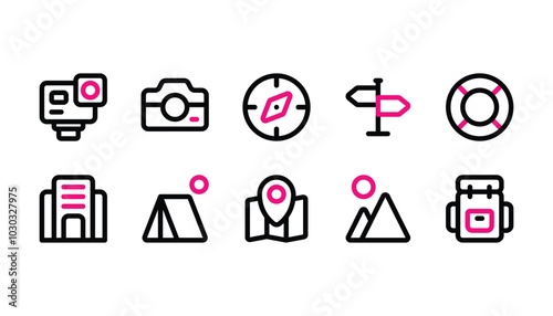 Travel icon pack outline color style