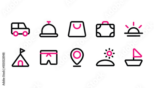 Travel icon pack outline color style