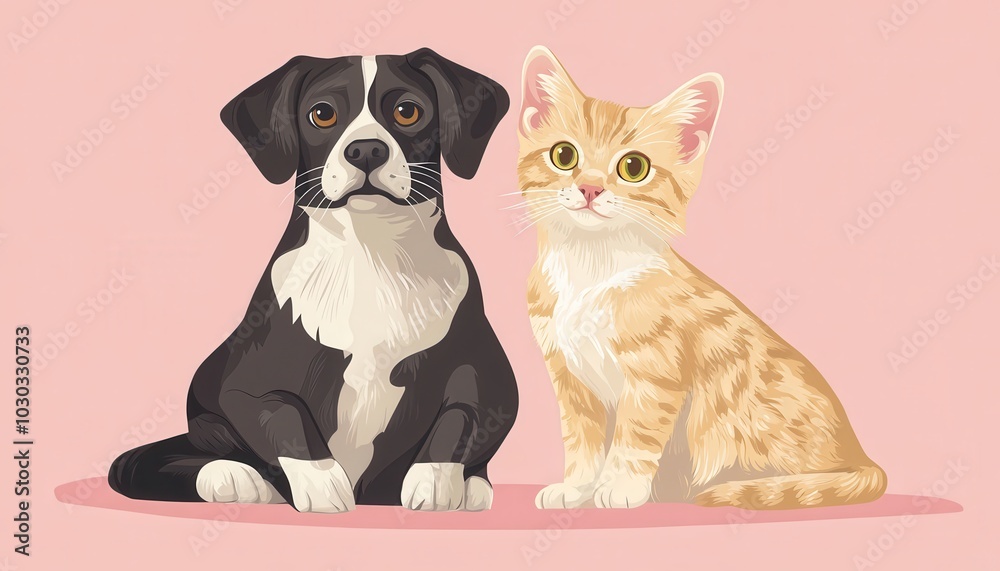 Obraz premium Dog and Cat Sitting Together in Harmony