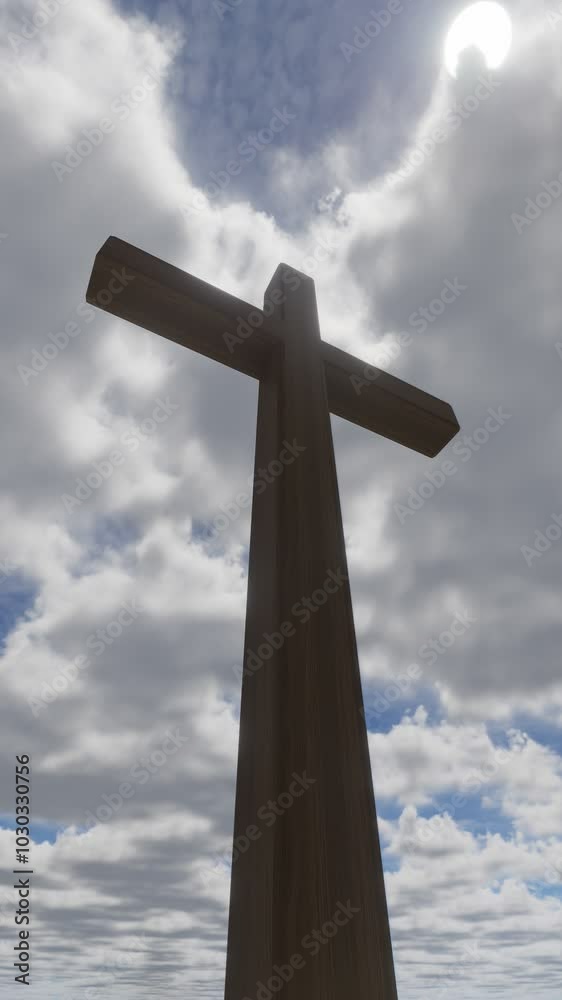 Cross against the background of flying clouds. Time lapse. 3d render Cross against the background of flying clouds. Time lapse. 3d render