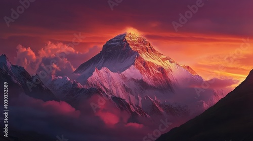 A Majestic Mountain Peak Bathed in the Warm Glow of a Sunset