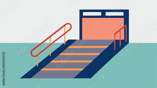 Wheelchair Ramp Access An illustration showing a ramp leading up to a bus or train platform with tactile indicators along the edge to guide users with mobility devices.