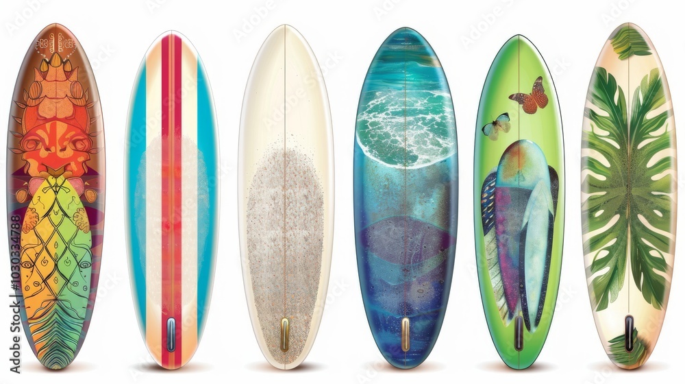 set of surfboards on a white background set of surfboards on a white background